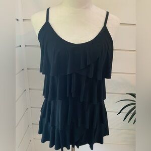 INC International Concepts Black Poly Ruffled Top Size M
